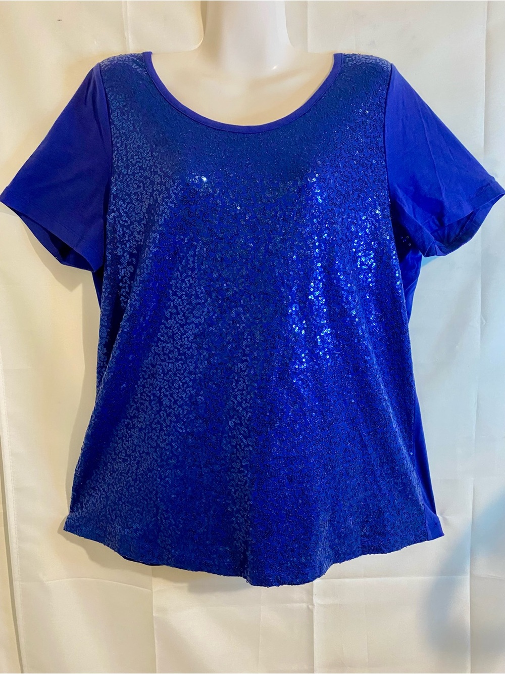 Dkny Cobalt Blue Sequin Front Short Sleeve Tee